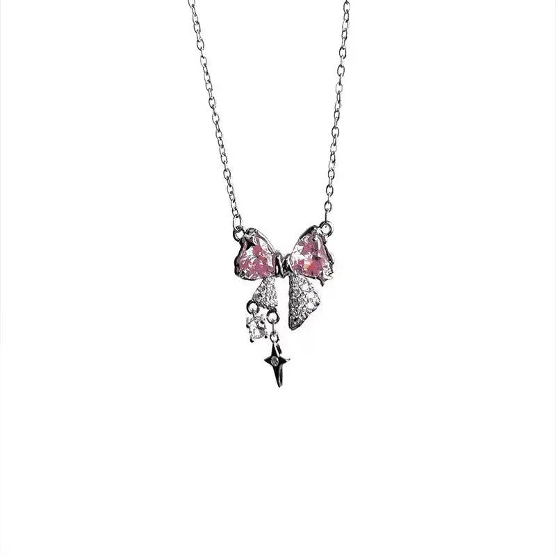 New design bow pink Danburitecross pendant necklace