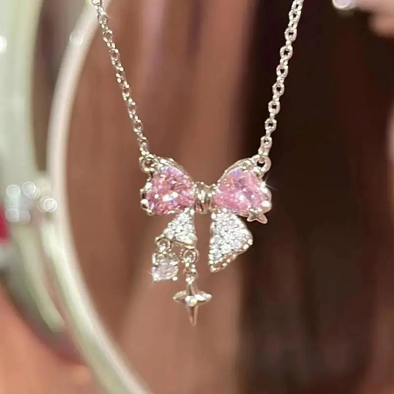 New design bow pink Danburitecross pendant necklace